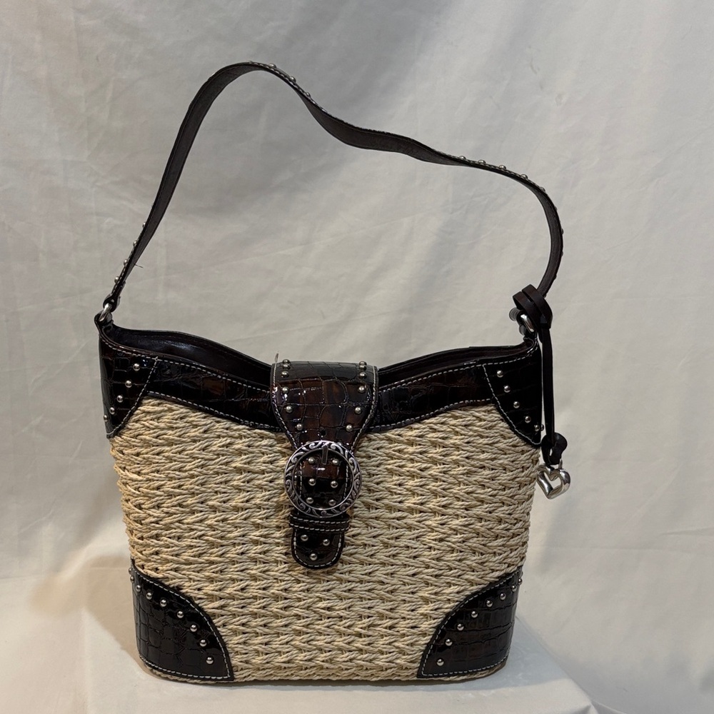 Vintage Brighton Woven Tan and Brown Shoulder Bag